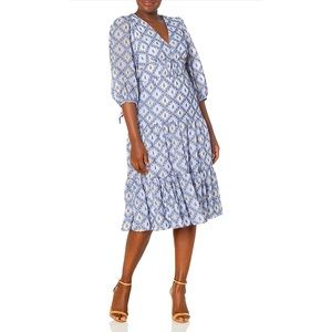 Calvin Klein Women's Tiered Midi Dress with Tie Puff Sleeve